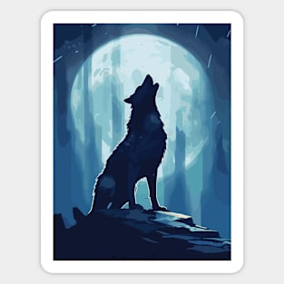 Full Moon Lone Aplha Blue Dire Wolf Sticker